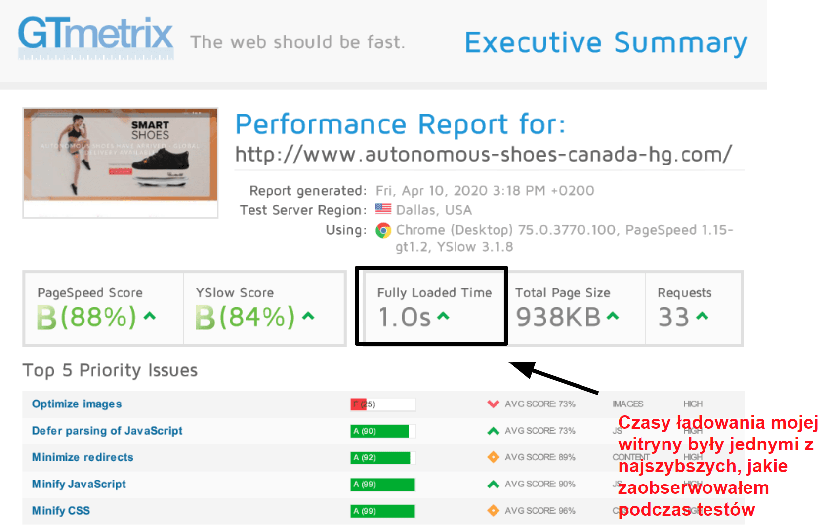 GTmetrix performance results_PL