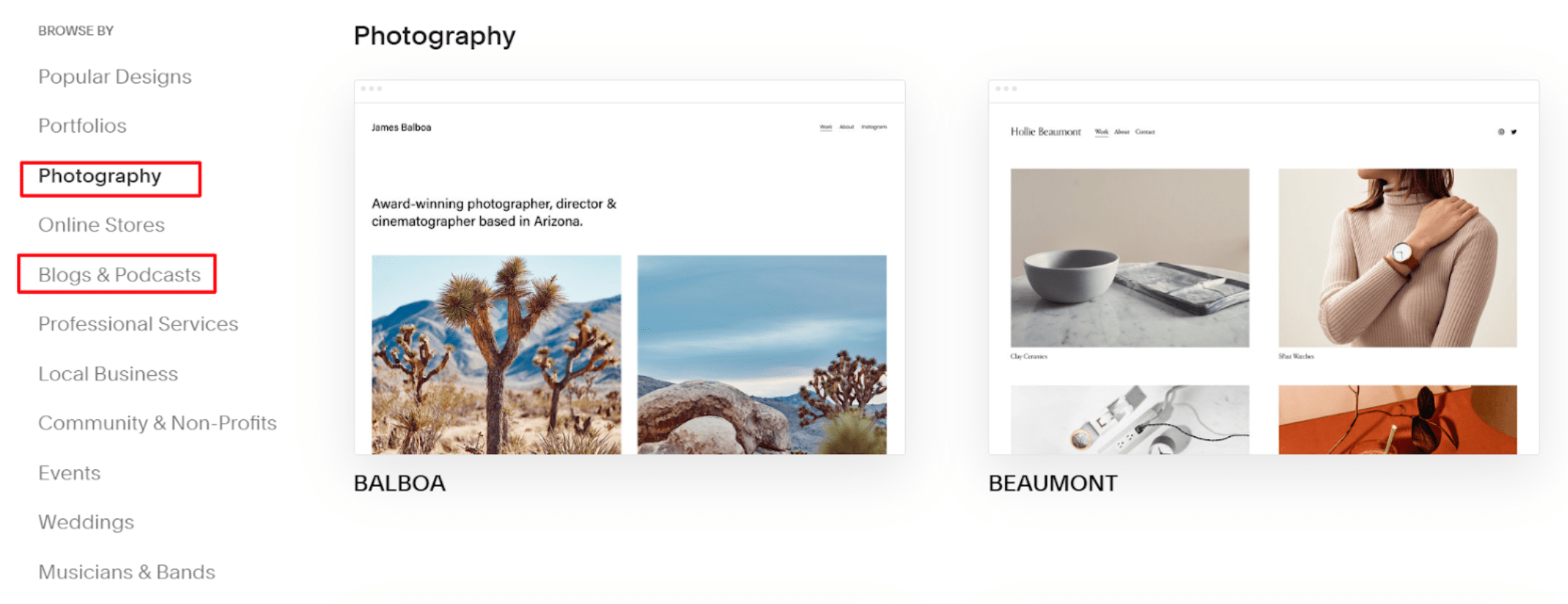 Squarespace photography templates