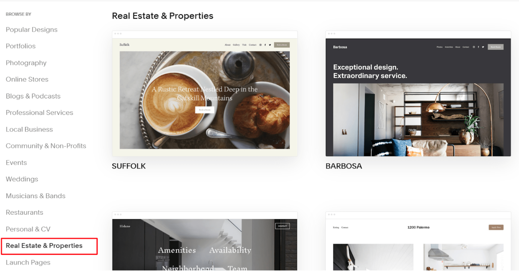 Squarespace templates for real estate