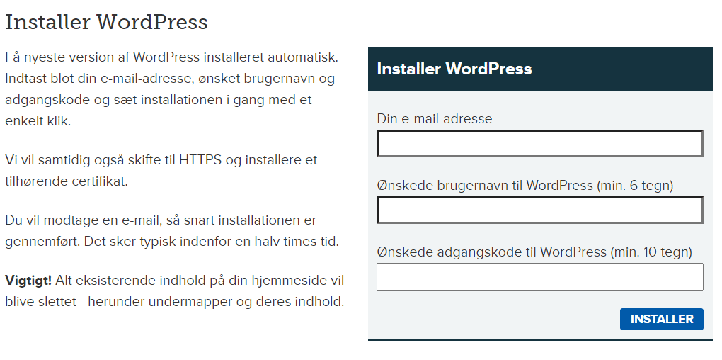 Netsite – Ekstremt nem WordPress-installation
