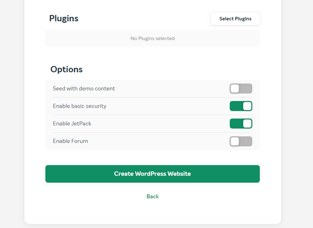 Options to add for installing WordPress using EasyWP and Namecheap