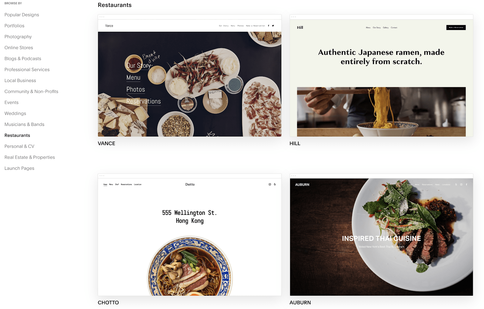 Squarespace templates for restaurant websites