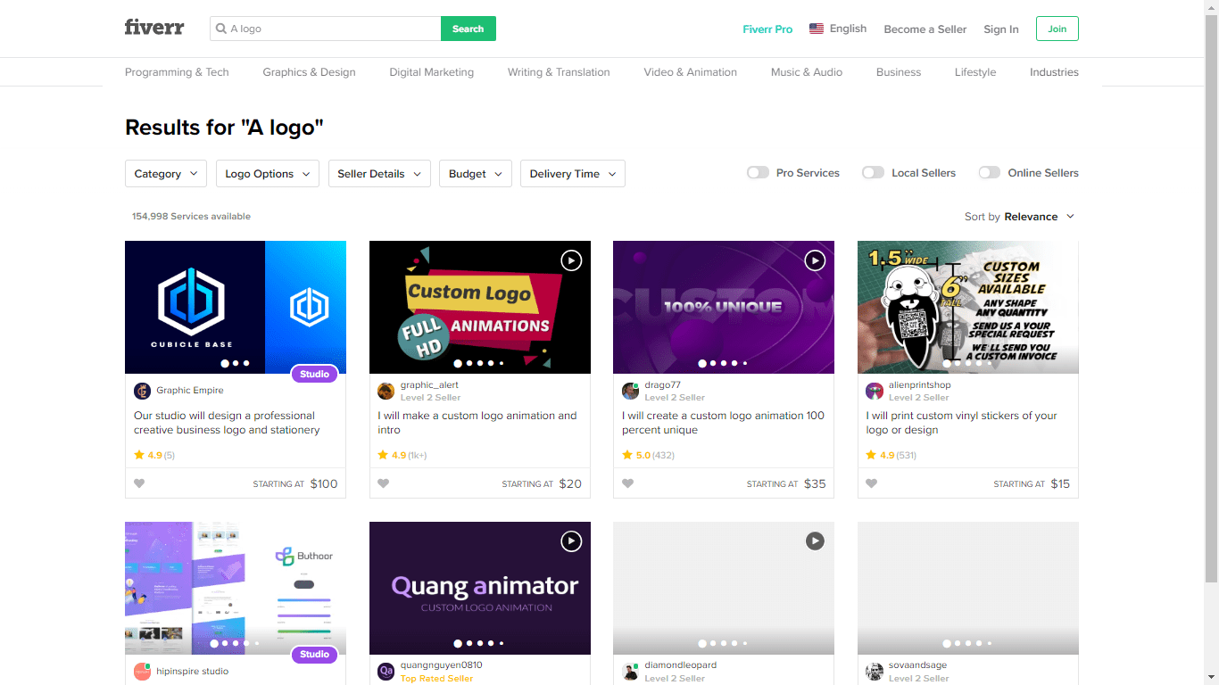 Fiverr screenshot - A logo designers