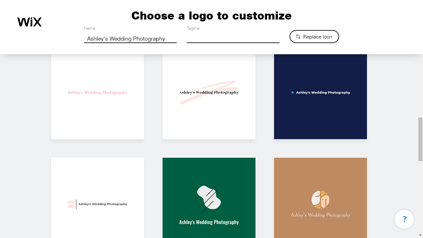 Wix Logo Maker screenshot - logo suggestions