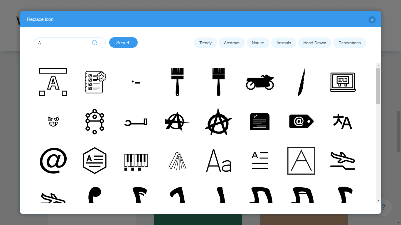 Wix Logo Maker screenshot - A icons