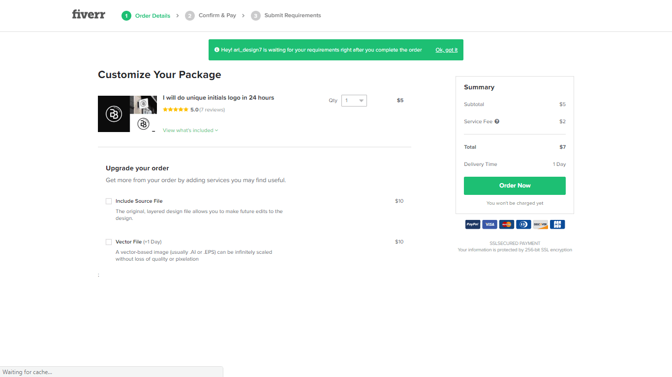 Fiverr screenshot - Customize Your Package