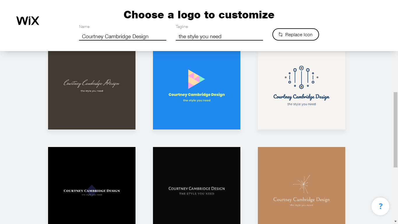 Wix Logo Maker screenshot - logo suggestions