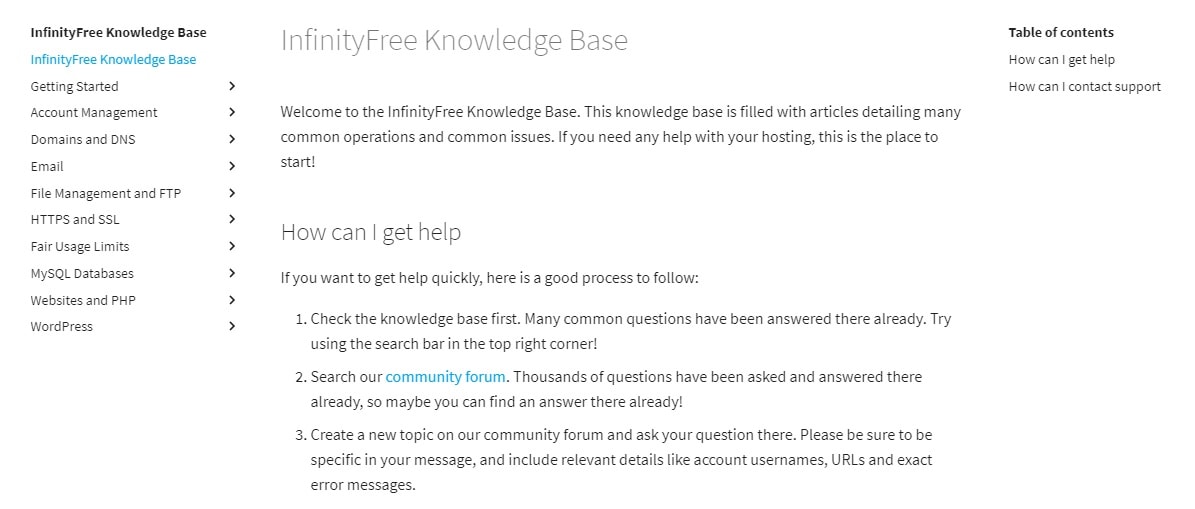 InfinityFree knowledgebase