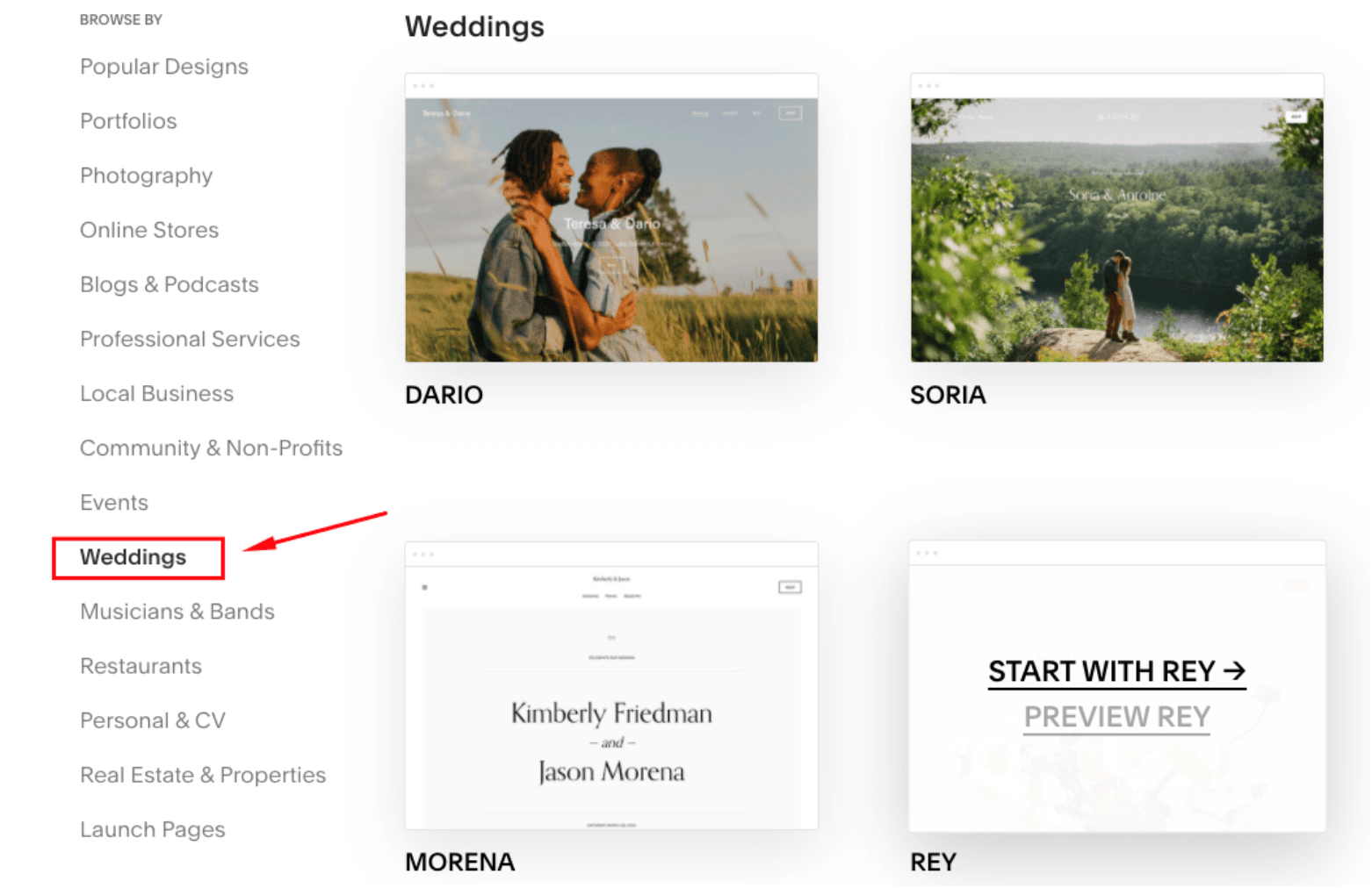 Squarespace wedding templates