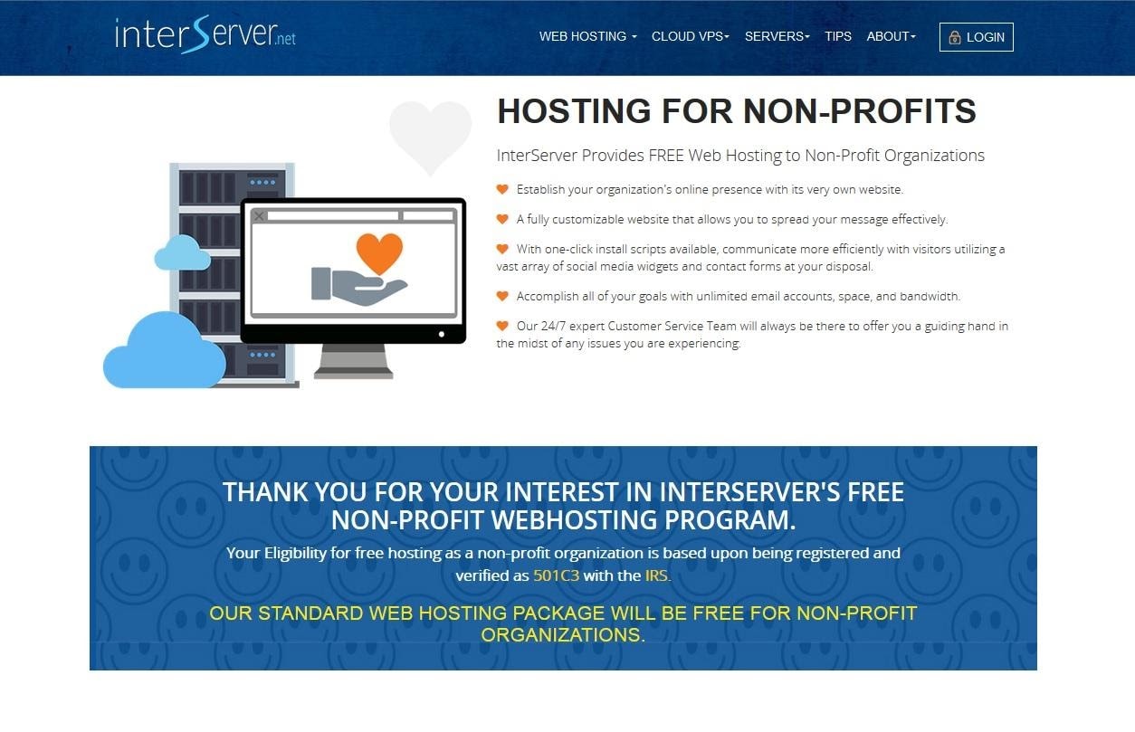 InterServer provides a free non-profit web hosting program.