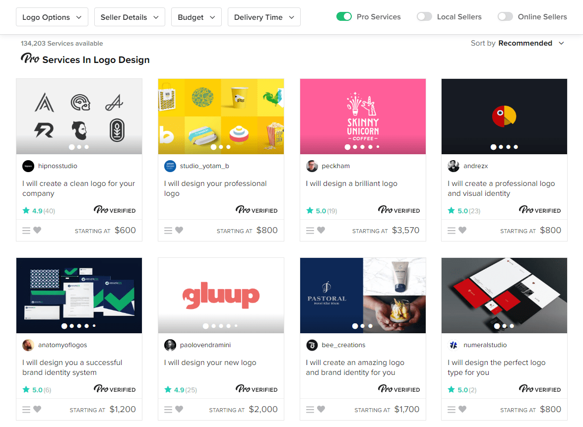 Browsing through Pro gigs on Fiverr