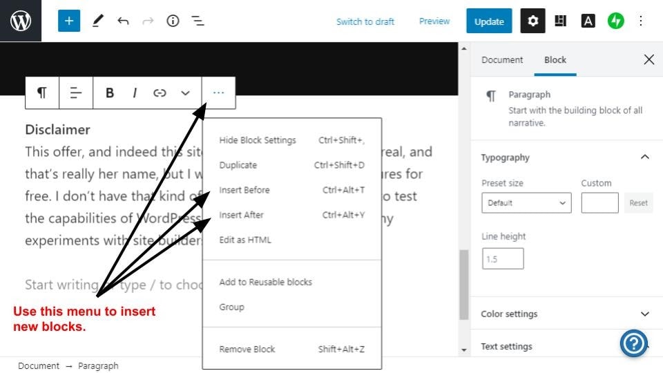 the block context menu