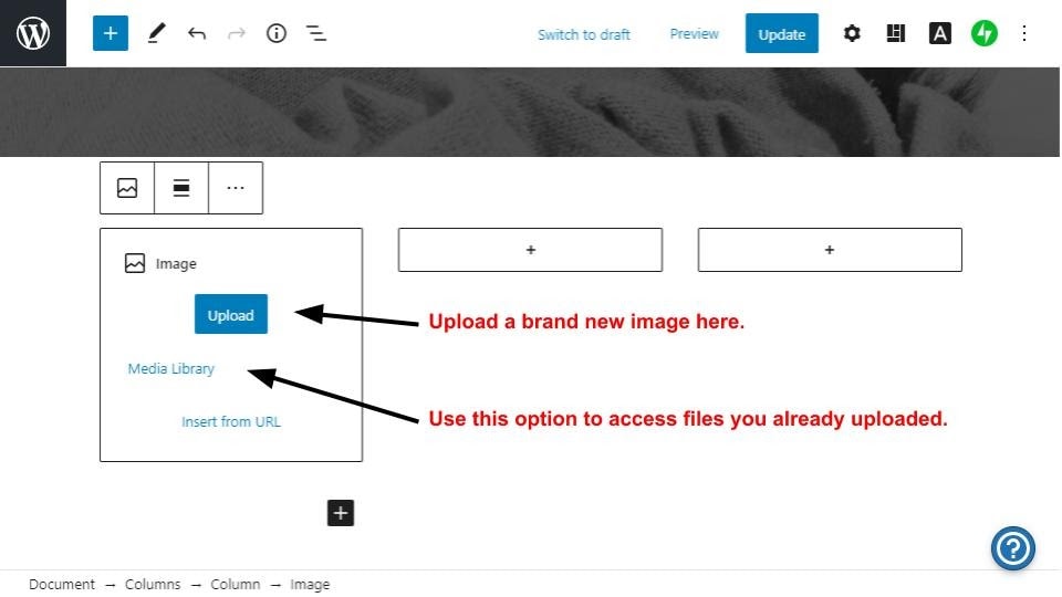the menu that lets you upload or replace images