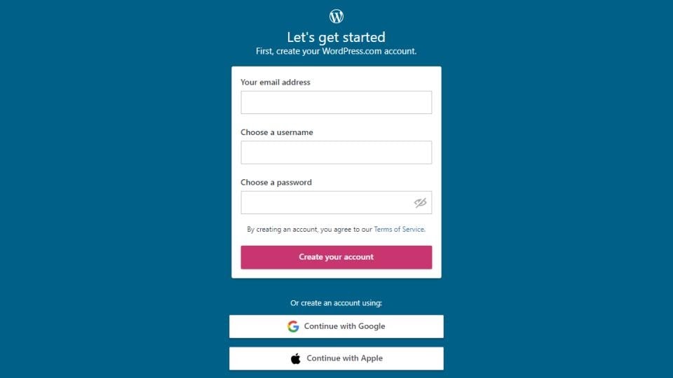 The WordPress.com signup form