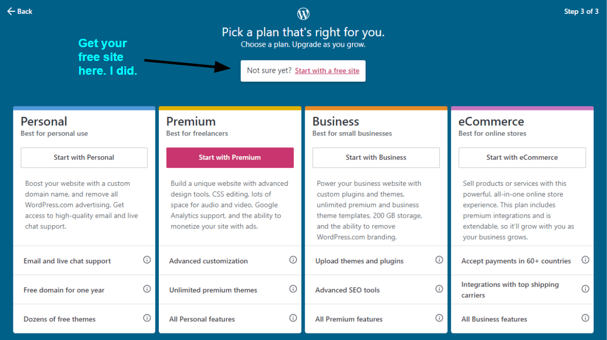 WordPress.com pricing plans