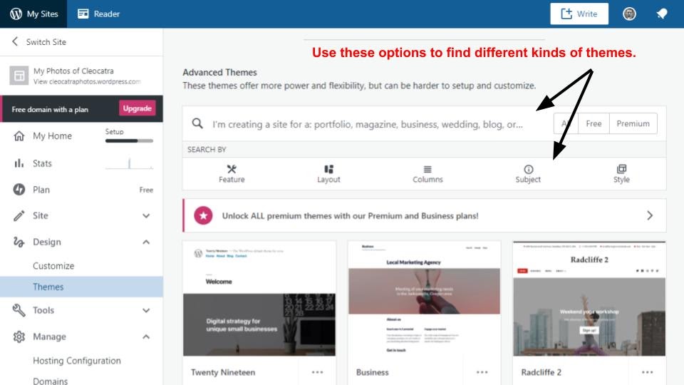 The WordPress theme selector