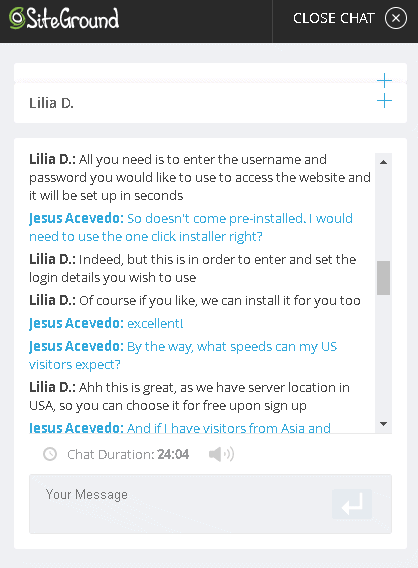 SiteGround's live chat support