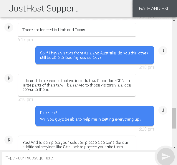 ustHost live chat support - server locations