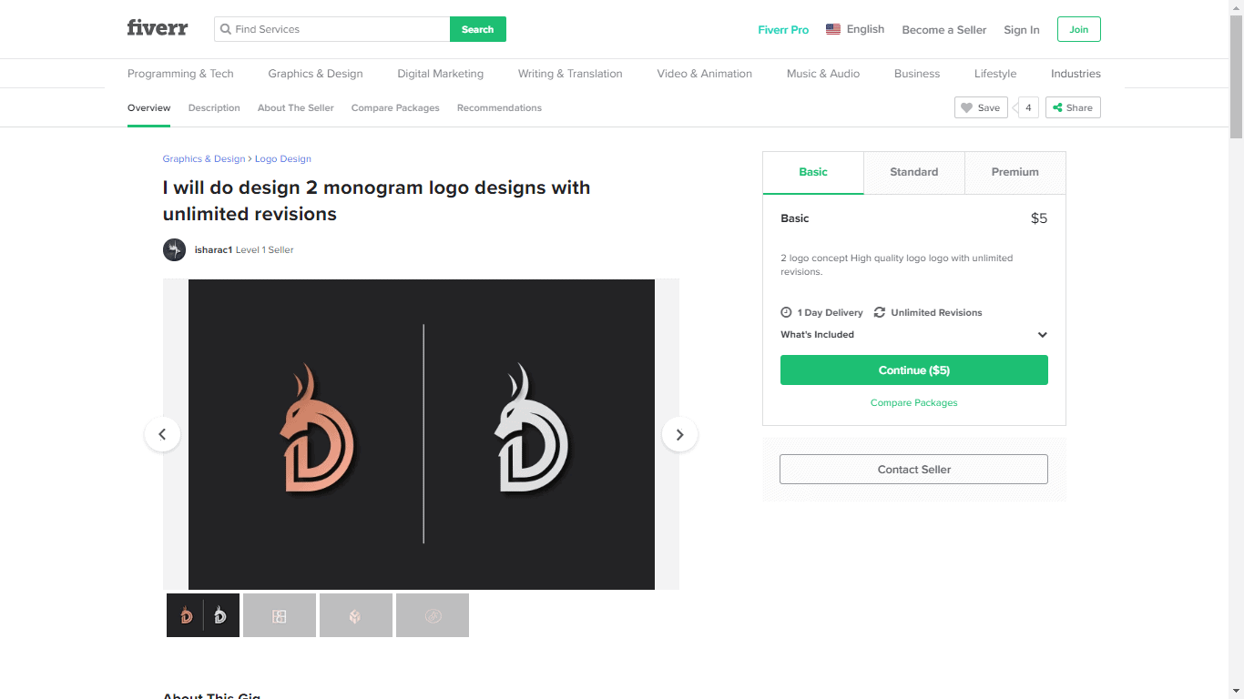 Fiverr screenshot - Package outline