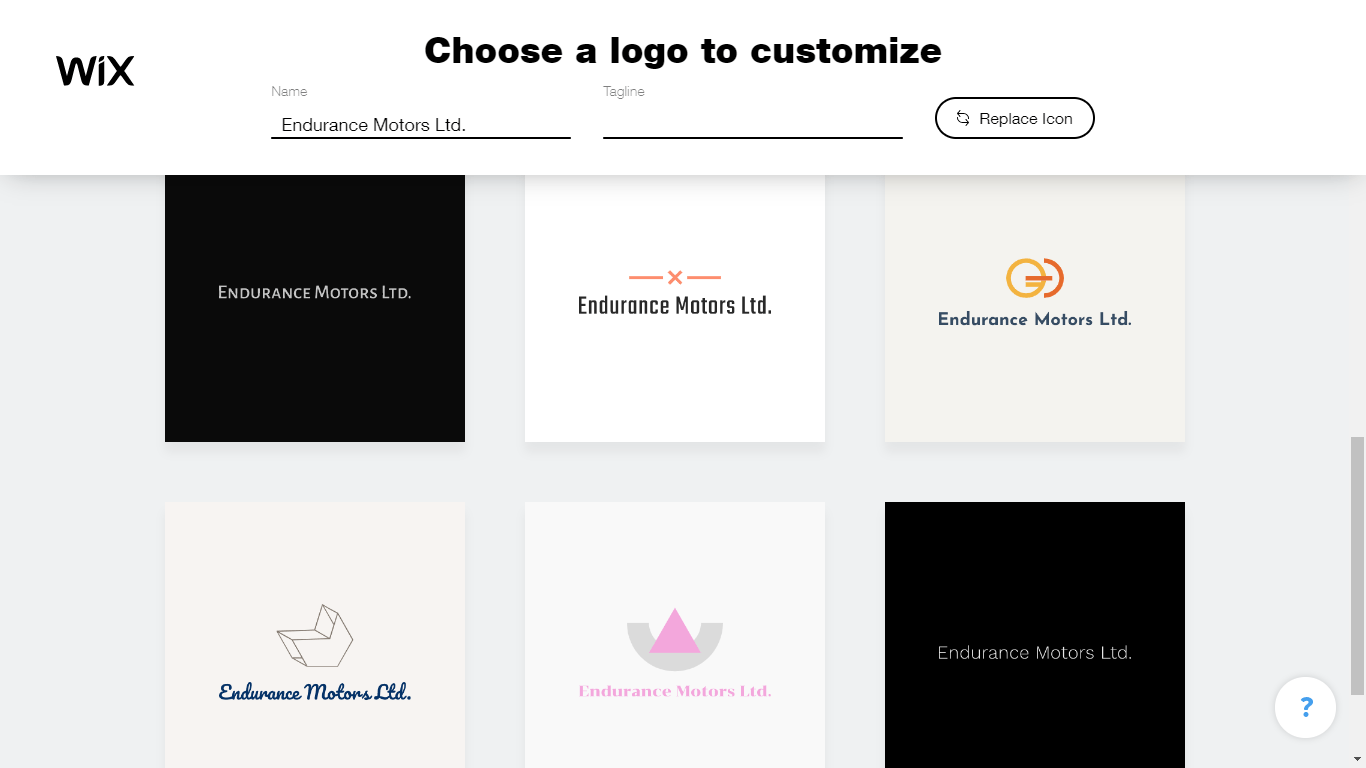 Wix Logo Maker screenshot - logo suggestions