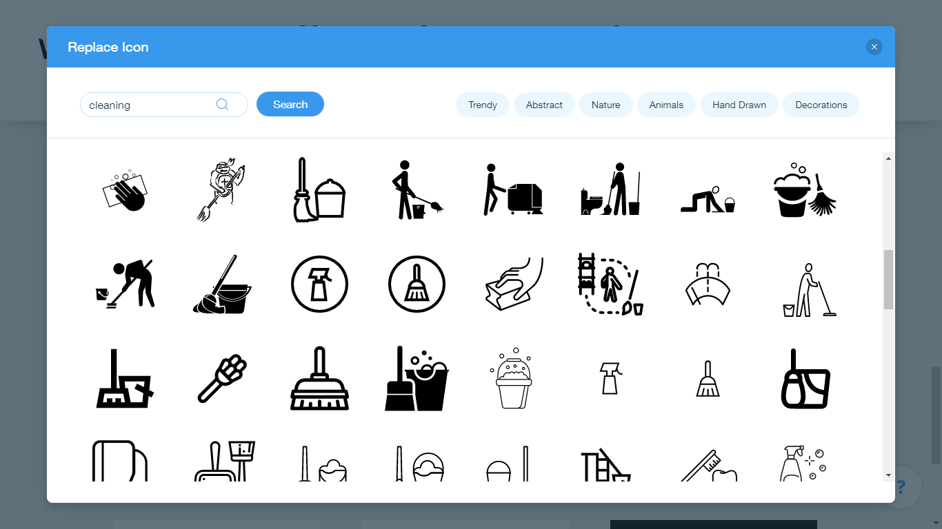 Wix Logo Maker screenshot - cleaning icons