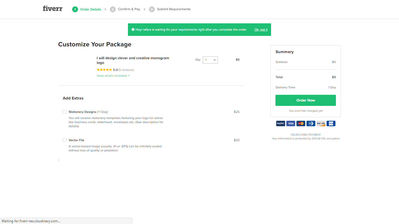 Fiverr screenshot - Customize Your Package