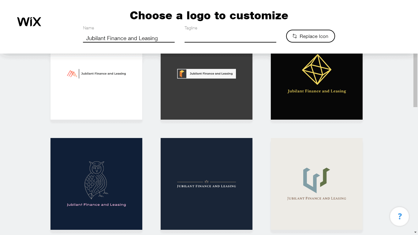 Wix Logo Maker screenshot - logo suggestions