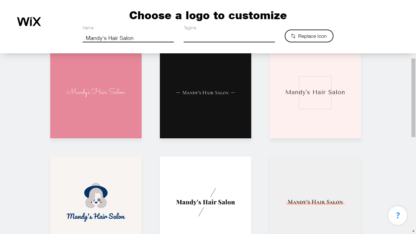 Wix Logo Maker screenshot - logo suggestions