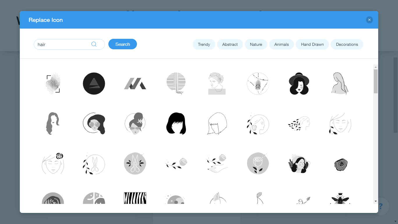 Wix Logo Maker screenshot - hair icons