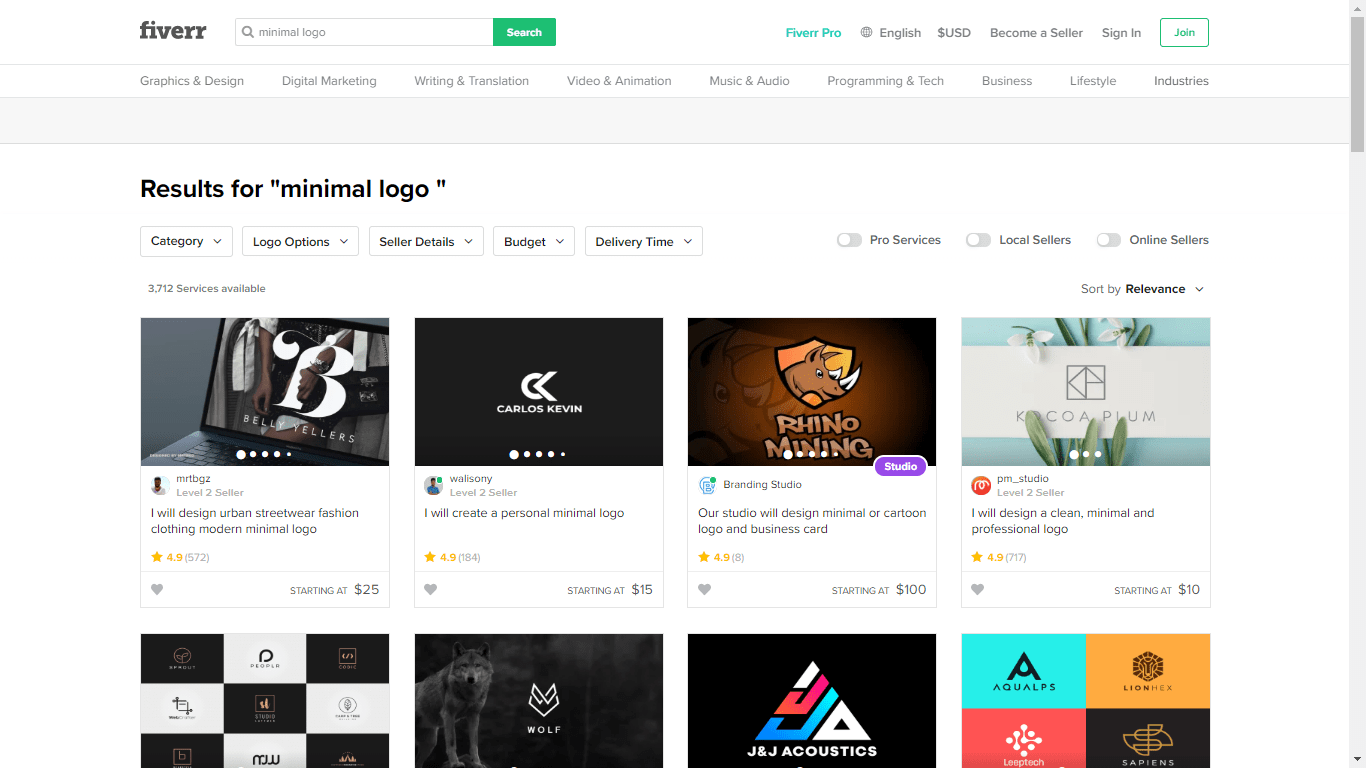 Fiverr screenshot - minimal logo designers