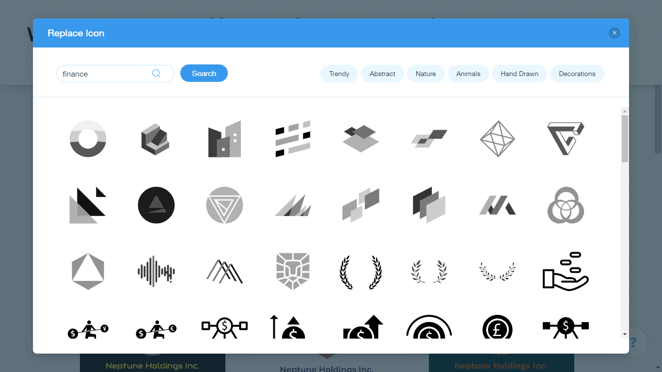 Wix Logo Maker screenshot - finance icons