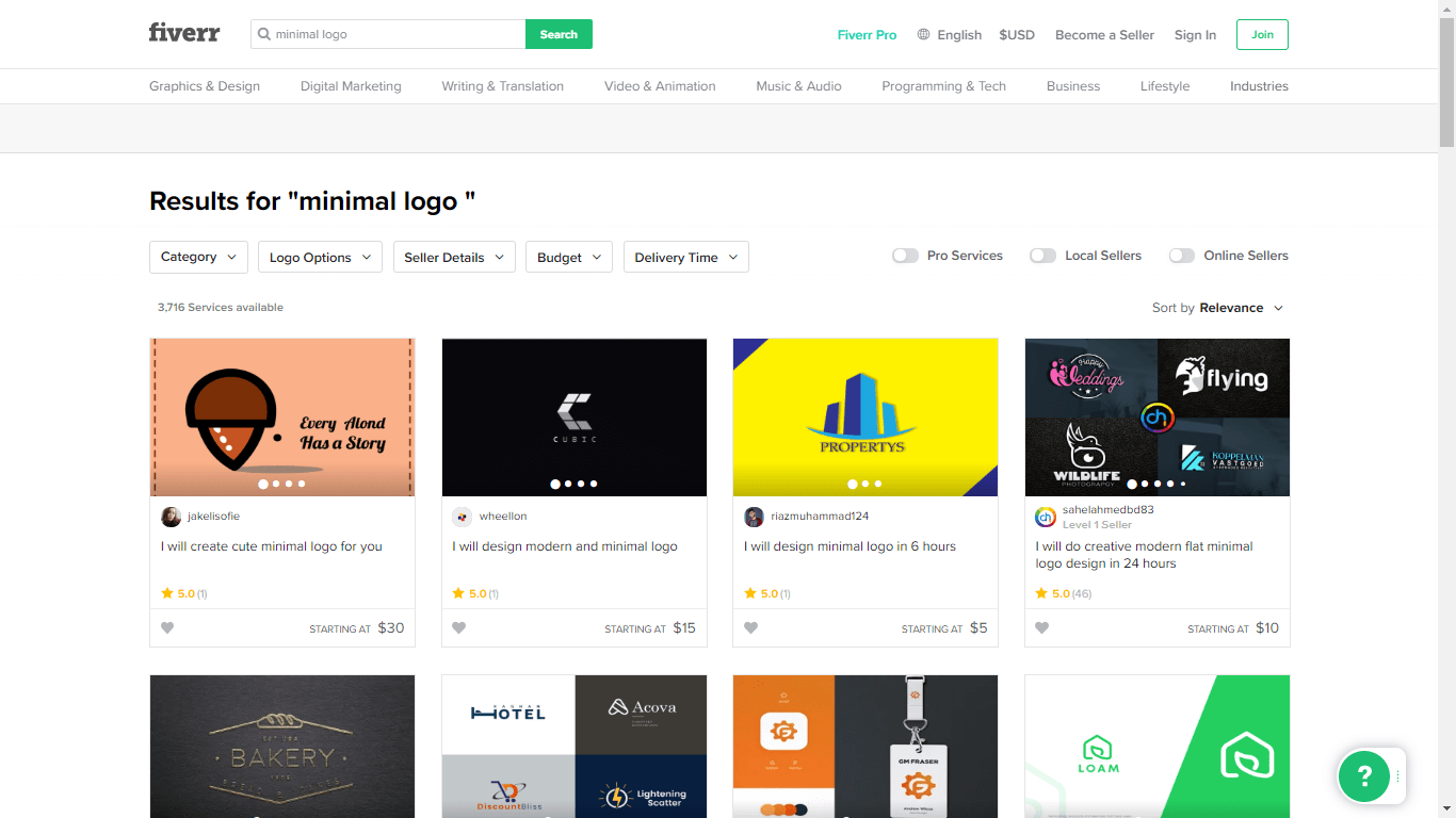 Fiverr screenshot - minimal logo designers