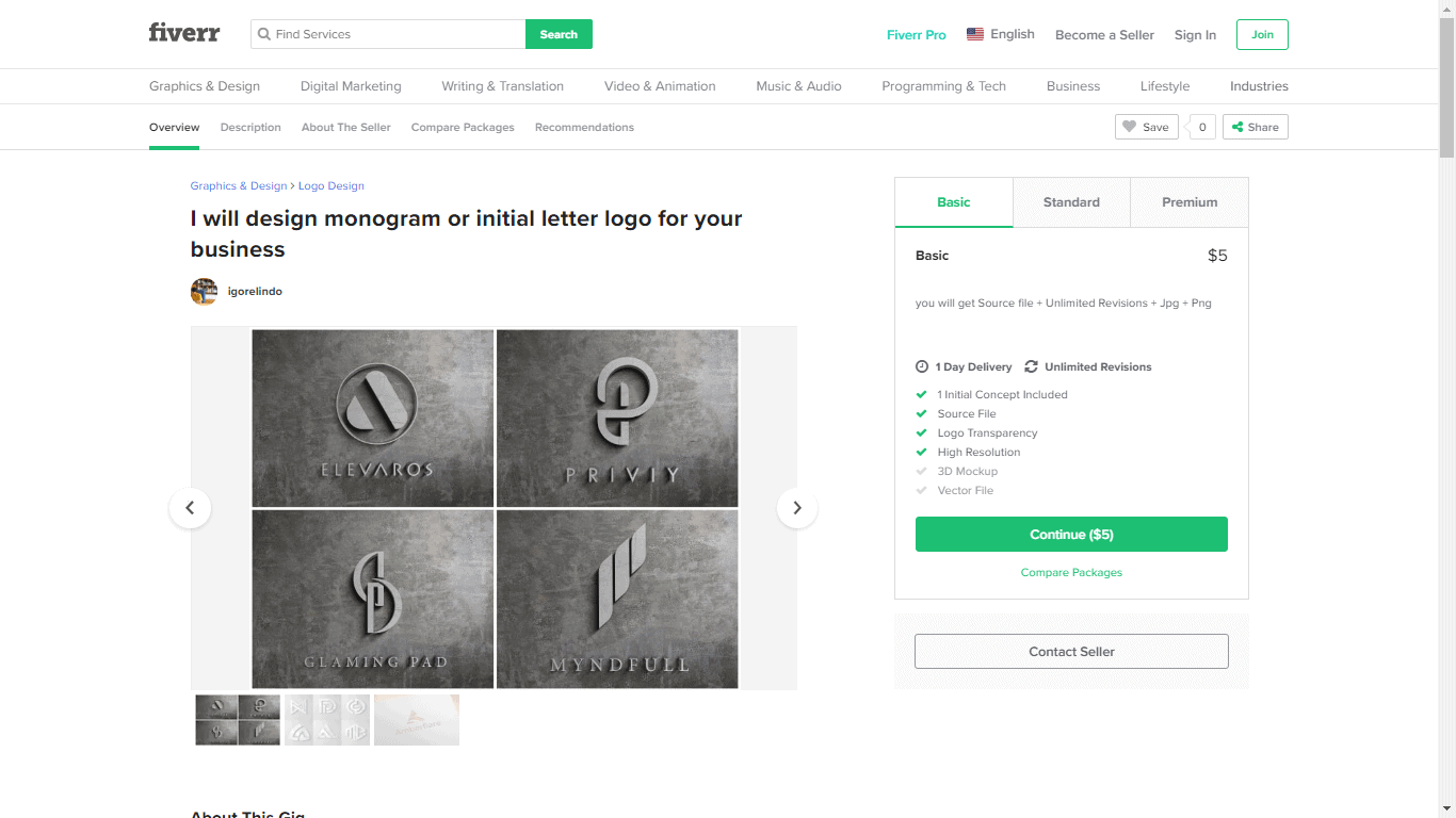 Fiverr screenshot - Package outline