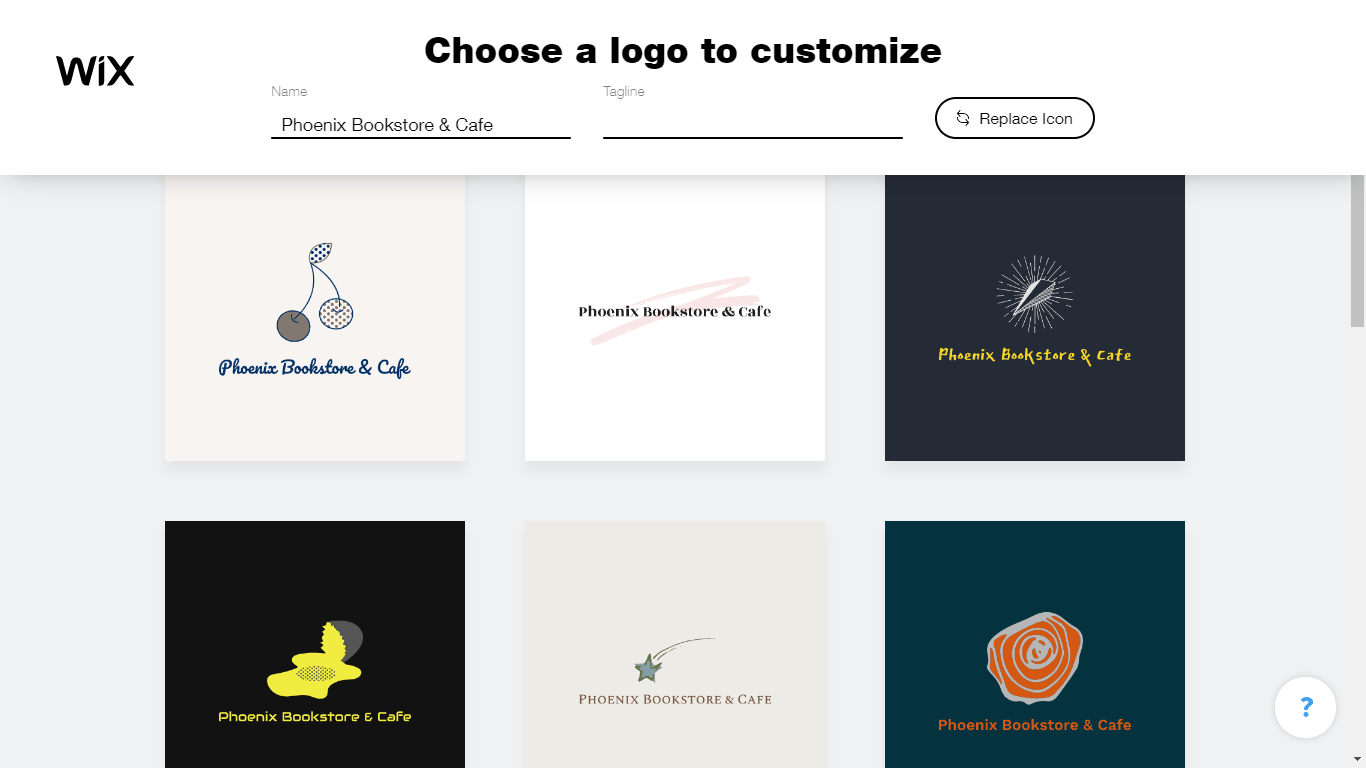 Wix Logo Maker screenshot - logo suggestions