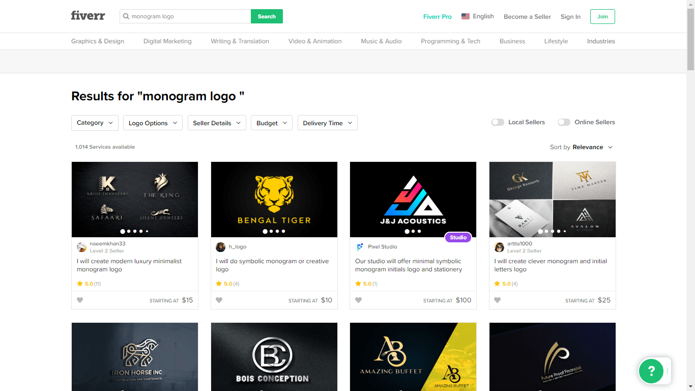 Fiverr screenshot - monogram logo designers