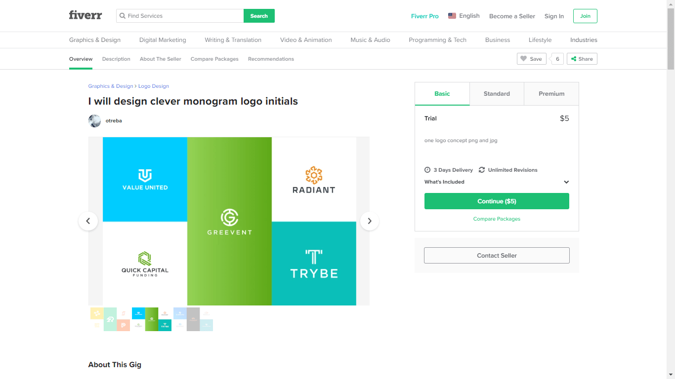 Fiverr screenshot - Package outline