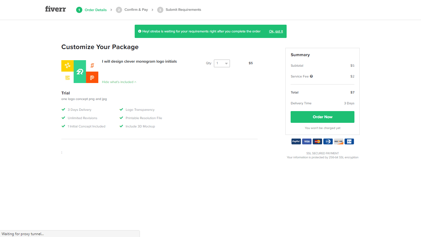 Fiverr screenshot - Customize Your Package