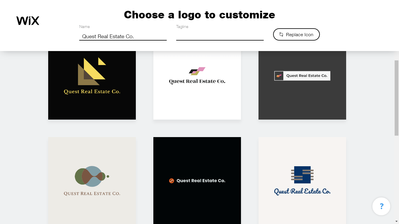 Wix Logo Maker screenshot - logo suggestions