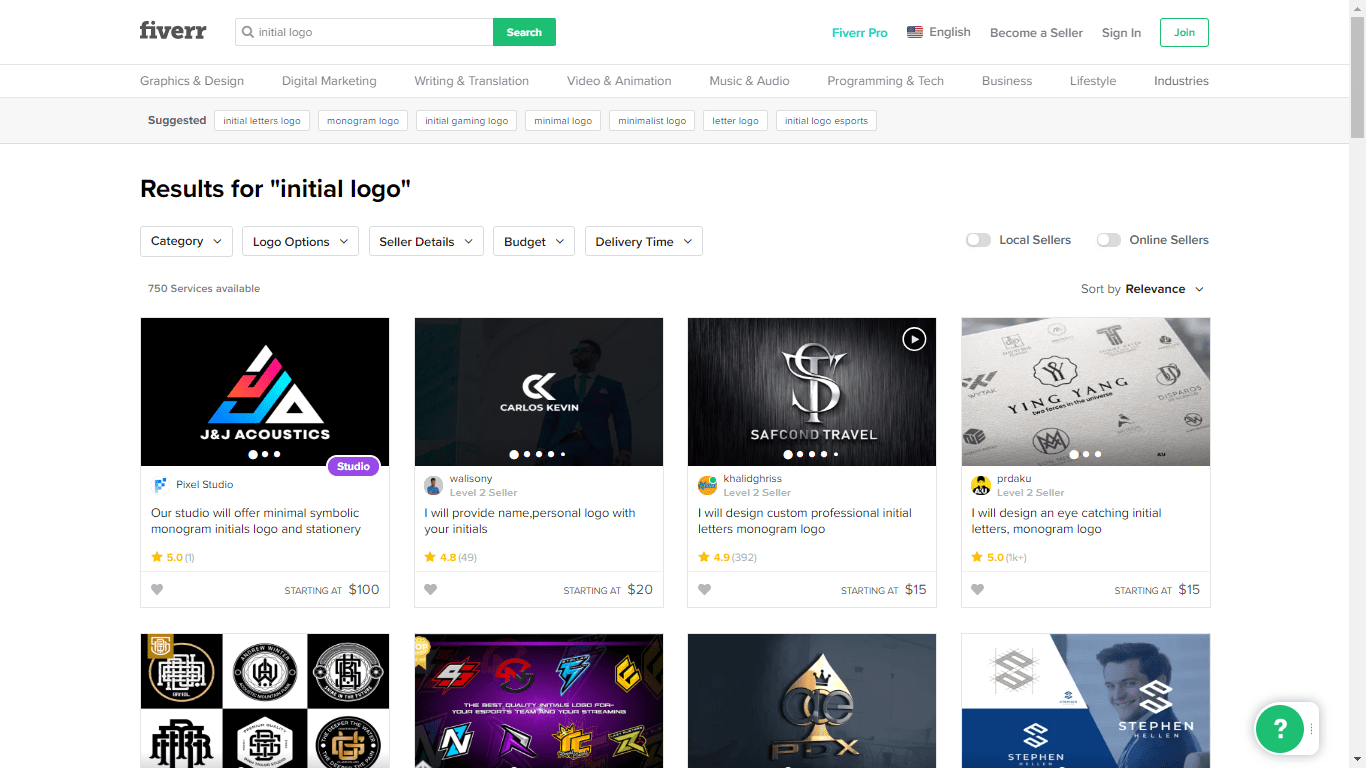 Fiverr screenshot - initial logo designers