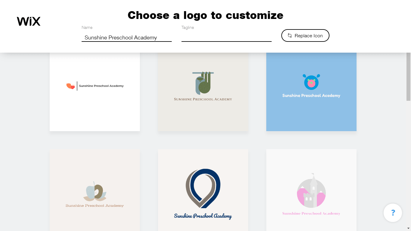 Wix Logo Maker screenshot - logo suggestions