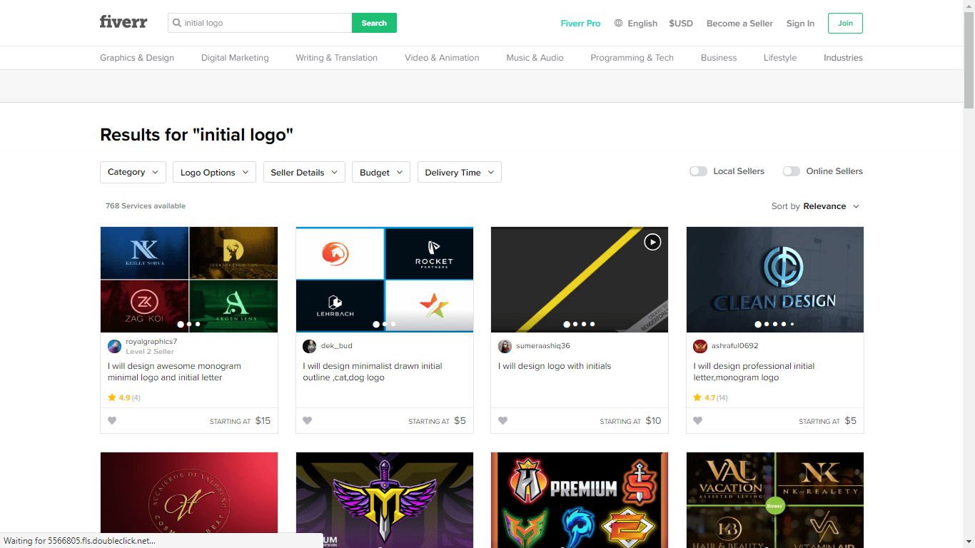Fiverr screenshot - initial logo designers
