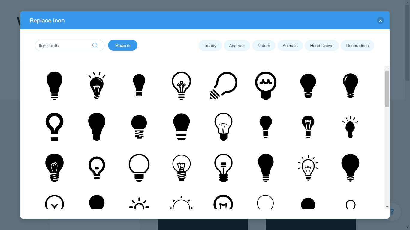 Wix Logo Maker screenshot - light bulb icons