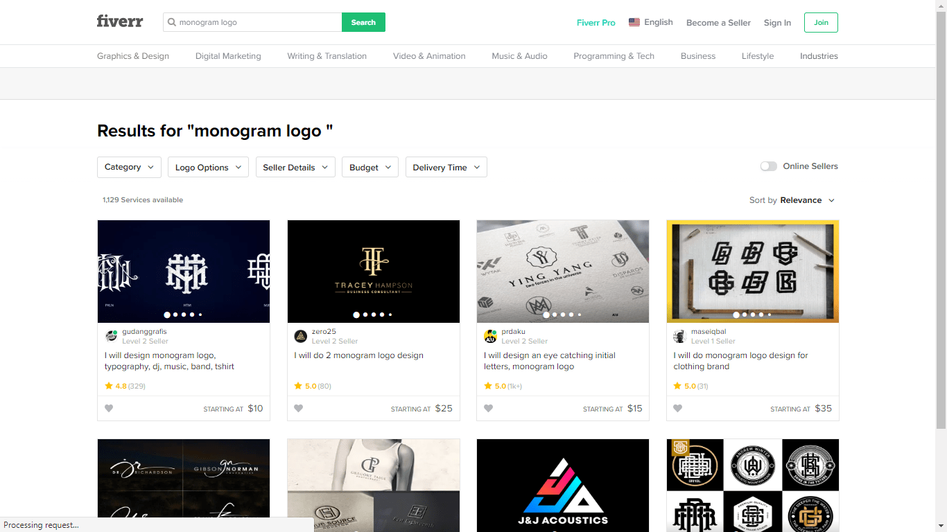 Fiverr screenshot - monogram logo designers