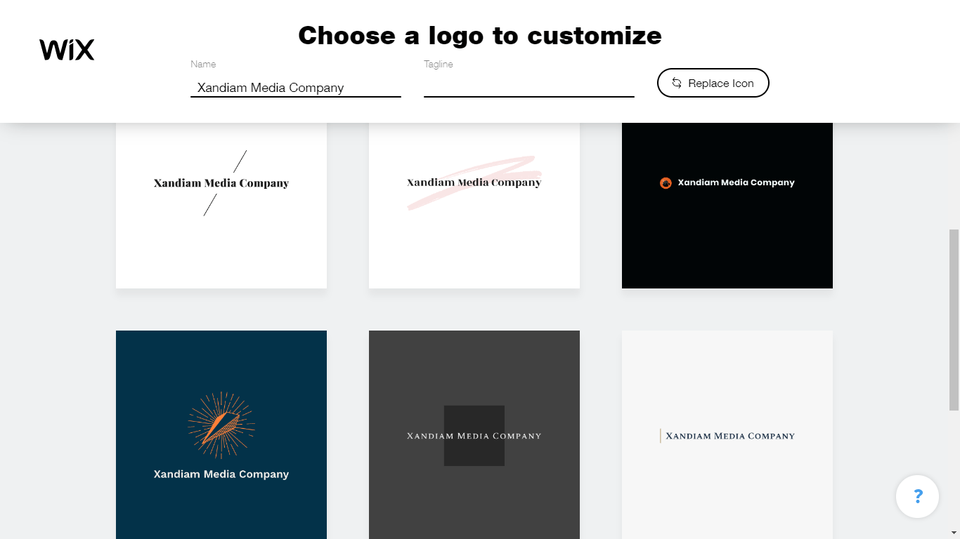 Wix Logo Maker screenshot - logo suggestions