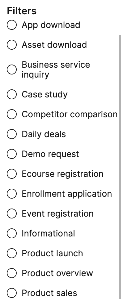 Landing page template categories - Instapage