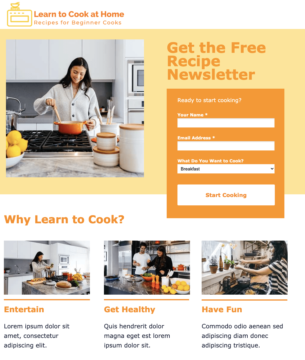 Landing page created on Unbounce