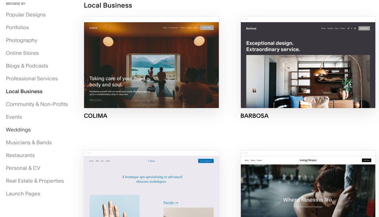 Squarespace Local Business templates