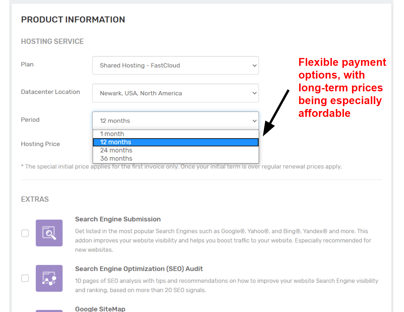 FastComet shared hosting pricing