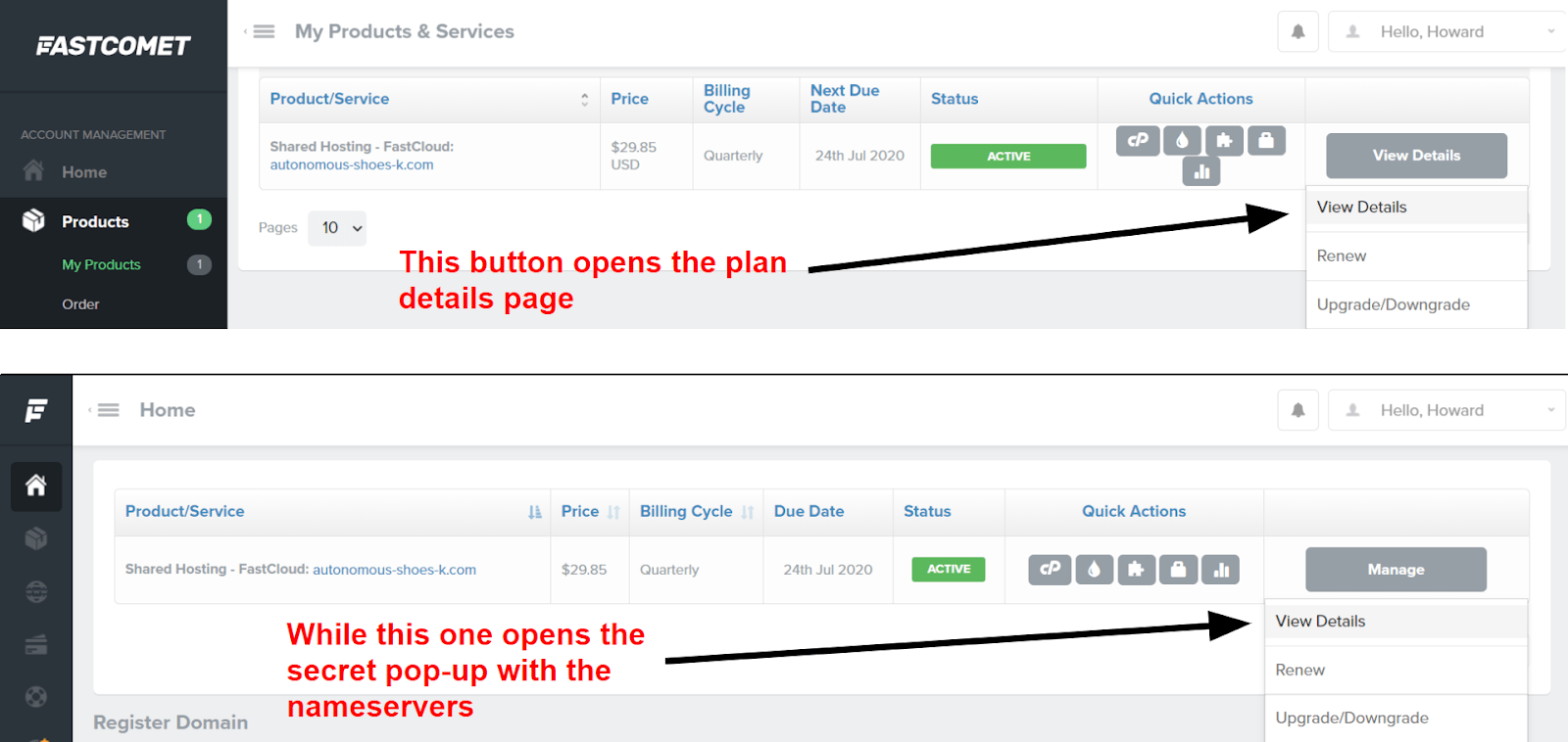 FastComet interface - nameservers location