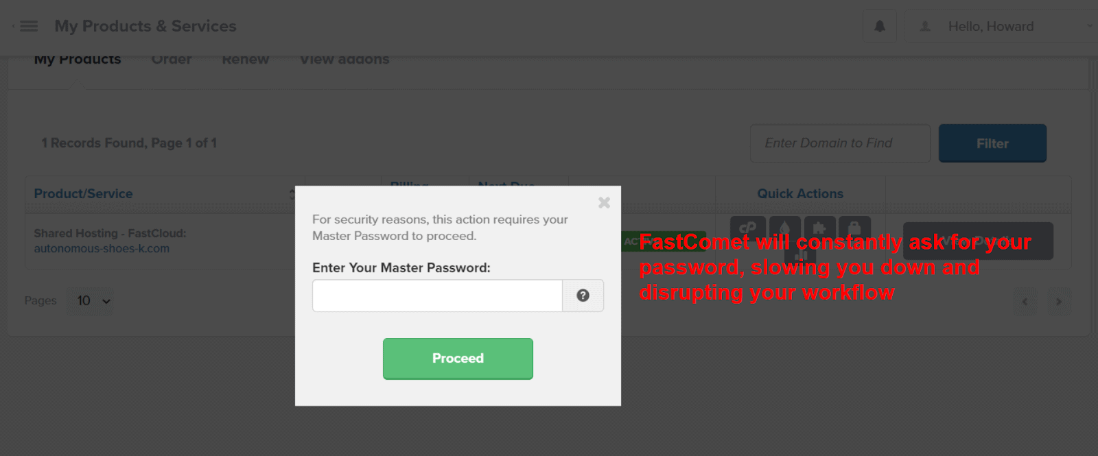 FastComet interface - password verification